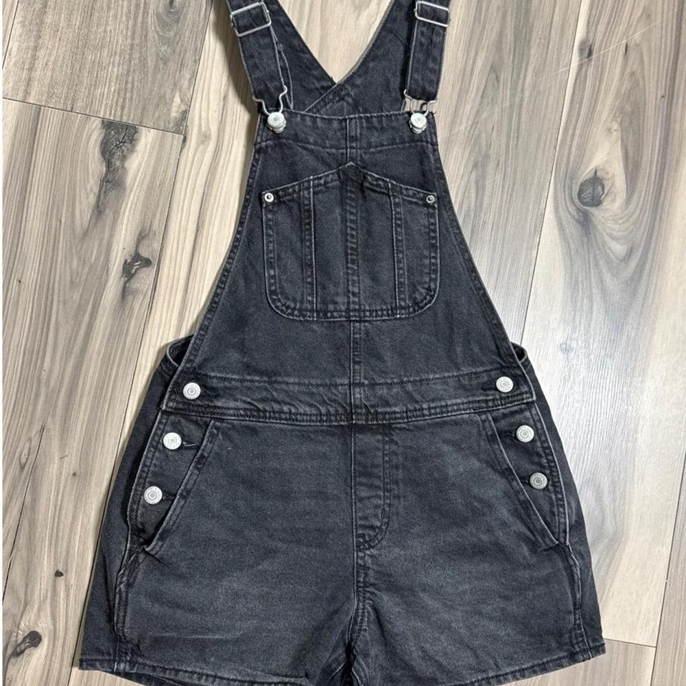 Old Navy Womens Denim Shortalls Faded Black Jean Overalls XS